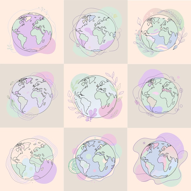 Collection of vector Earth planet Mother Earth day concept art