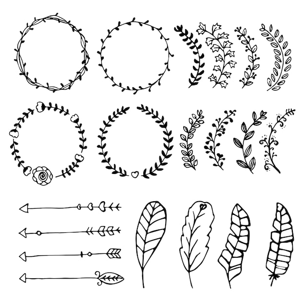 Collection of vector hand drawn design elements