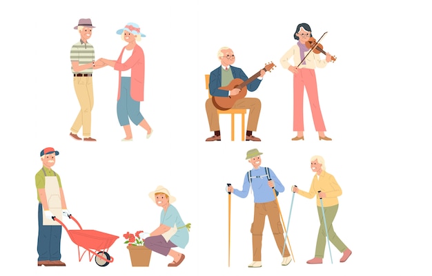 a collection of vector illustration of fun old people activities