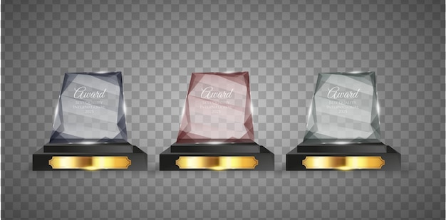 Collection vector illustration of modern glass trophies prizes