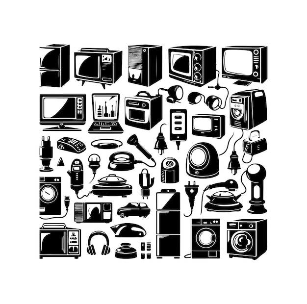 Vector collection of vector illustrations of silhouettes of household electrical equipment vector