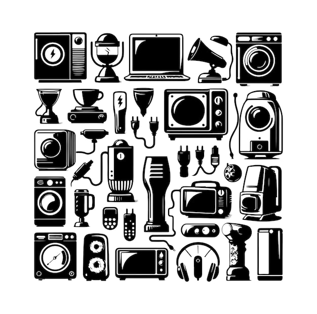 Vector collection of vector illustrations of silhouettes of household electrical equipment