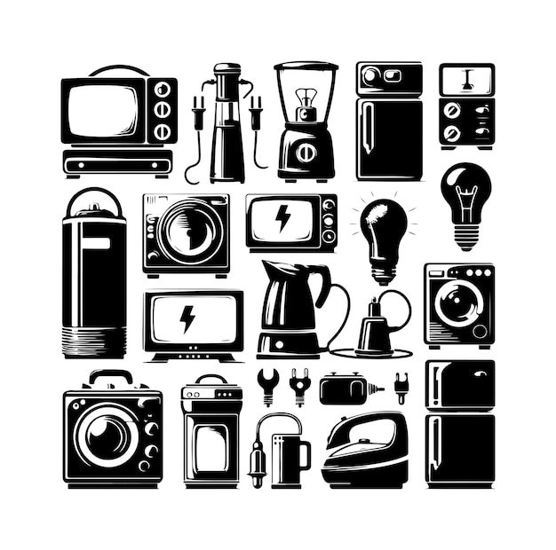 Vector collection of vector illustrations of silhouettes of household electrical equipment