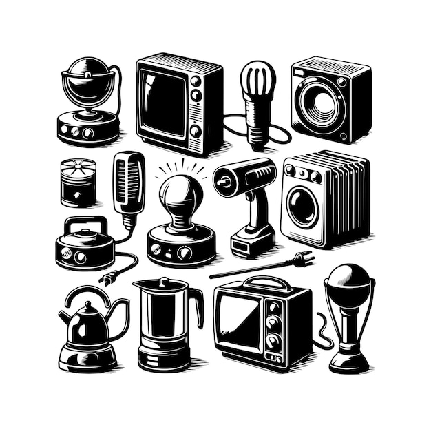 Vector collection of vector illustrations of silhouettes of household electrical equipment