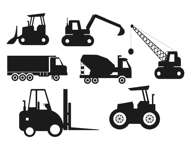 Collection of Vehicle icon flat isolated vector Silhouettes