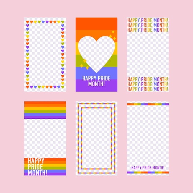 Collection of vertical templates for social media stories media post Online banner Pride month c