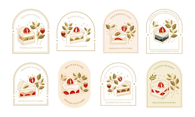 Collection of Vintage Cake Logo and Food Label with Strawberry