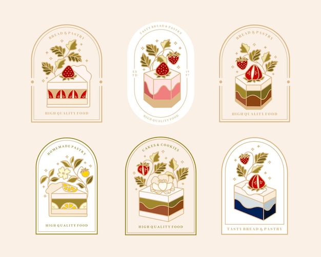 Collection of Vintage Cake Logo and Food Label with Strawberry