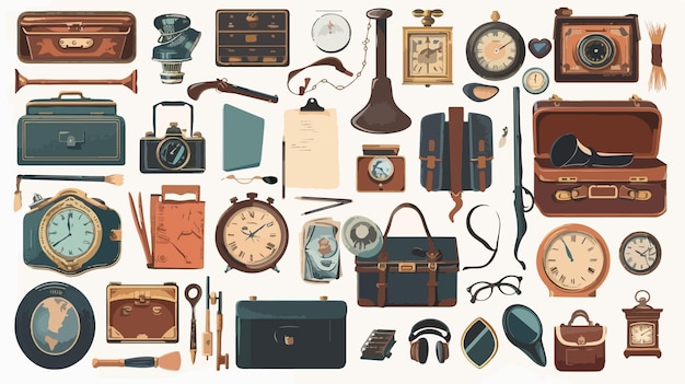 Vector collection of vintage items on white background vector illustration