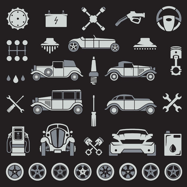 Collection vintage minimalist automobile vehicle and element vector old fashioned retro car service