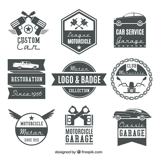 Collection of vintage motorcycle logos and badges 