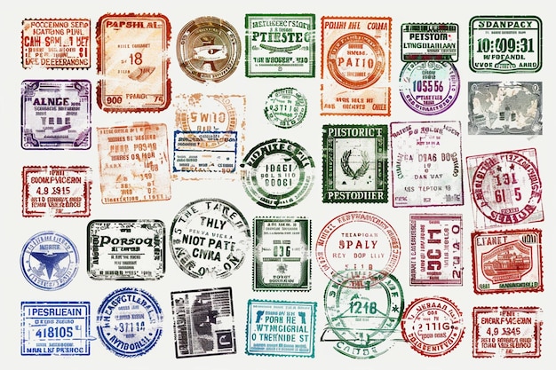 Vector collection vintage passport stamps