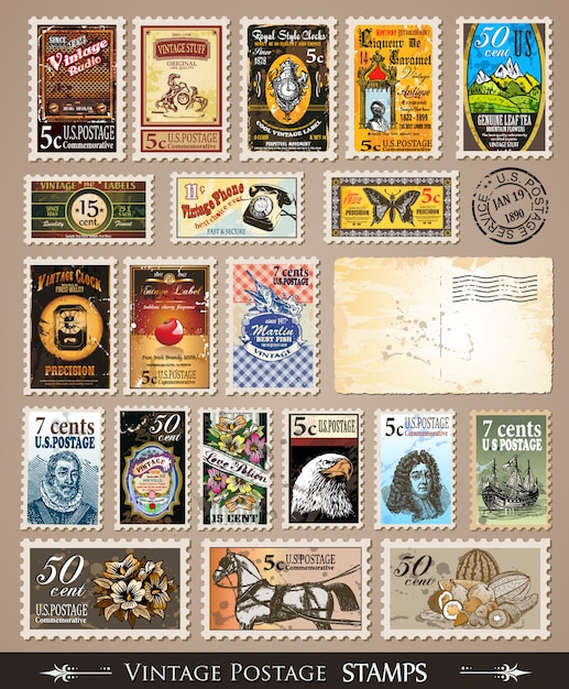 Vector collection of vintage postage stamps