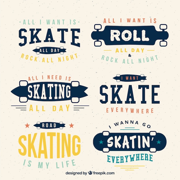 Collection of vintage skateboard with phrases