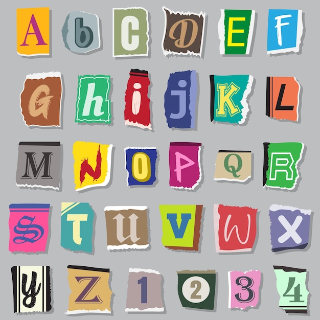 Collection of vintage style Paper Letters. Alphabet letters. Vector illustration