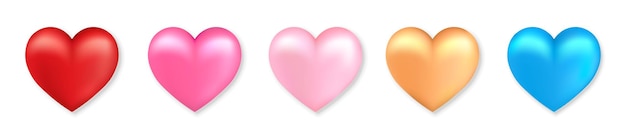 Collection of volumetric shiny hearts icon for St. Valentines Day. 3d design