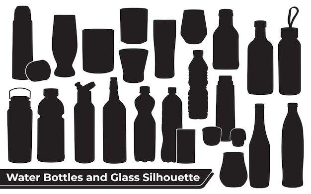 Collection of Water Bottles and Glass Silhouette vector