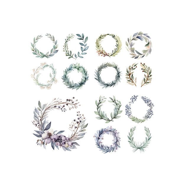 Vector collection of watercolor floral wreaths in soft tones vector illustration design