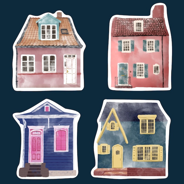 Collection of watercolor houses vector