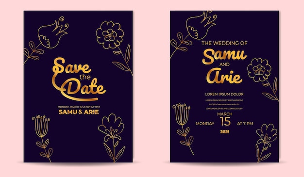 Collection of wedding invitation monoline flower luxury