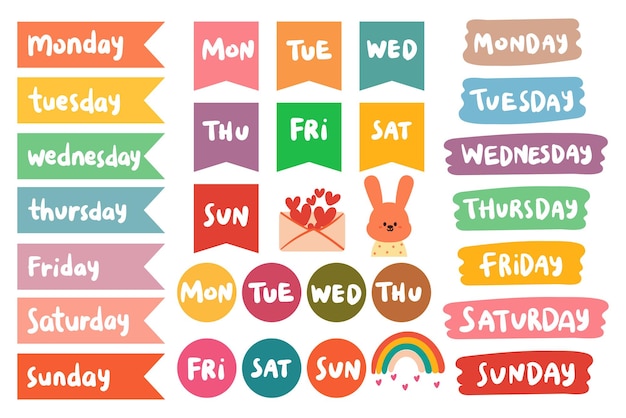 collection of weekly and daily planner sticker, notes, to do list, with lettering and cute icon