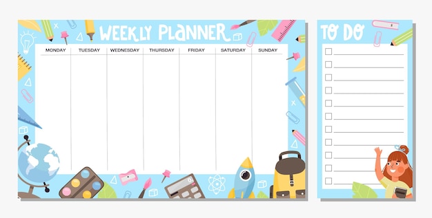 collection of weekly planner and to do list template school timetable or schedule design