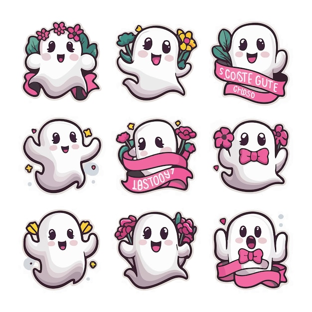 Vector collection of white cute ghosts