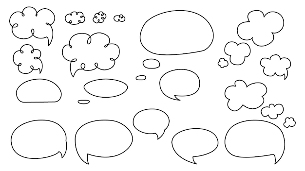 A collection of white speech bubbles with a lightning bolt on the top.