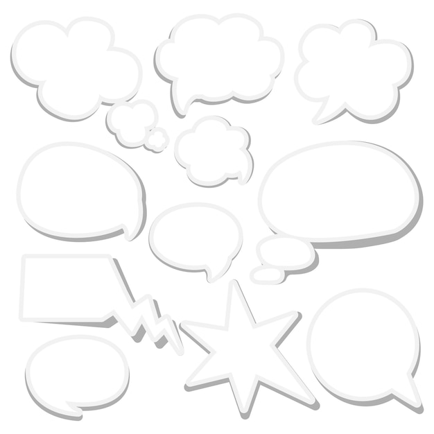 A collection of white speech bubbles with a white background.