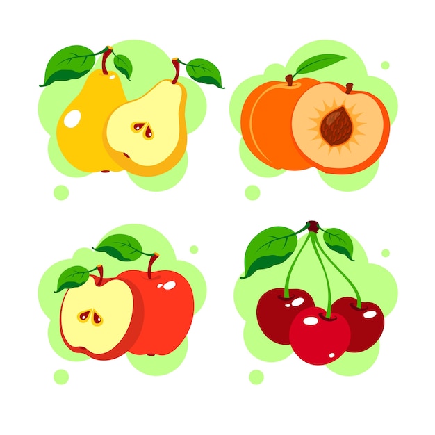 Collection of whole and cut fruits illustration