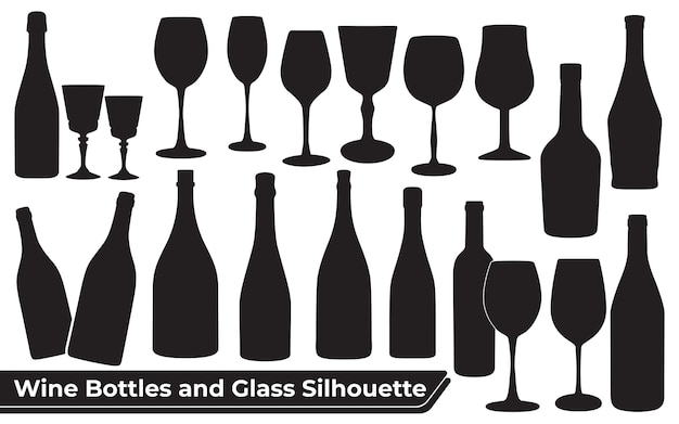 Collection of Wine Bottles and Glass Silhouette vector