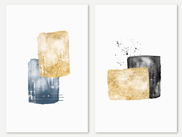 Vector collection with abstract minimal watercolor and gold collage