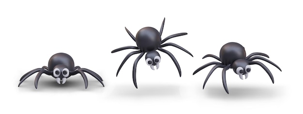 Vector collection with black spiders in different positions cute model of spider for online game