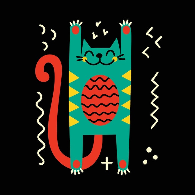 Collection with cute cat decorative abstract illustrations with colorful doodles geometric shapes