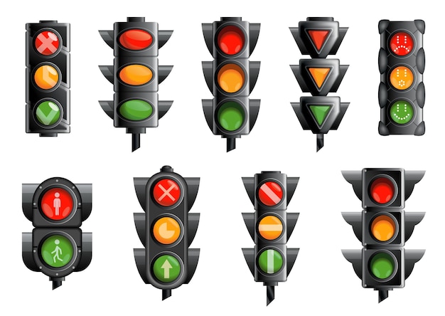 Collection with traffic lights isolated on white