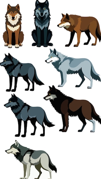 Vector a collection of wolves cartoon drawing artwork vector