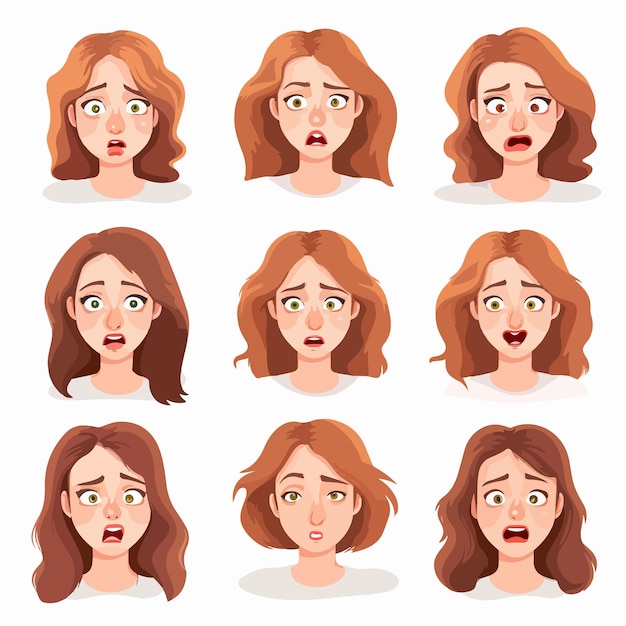 Collection of Womans Emotions Varied Expressions on Girls Face