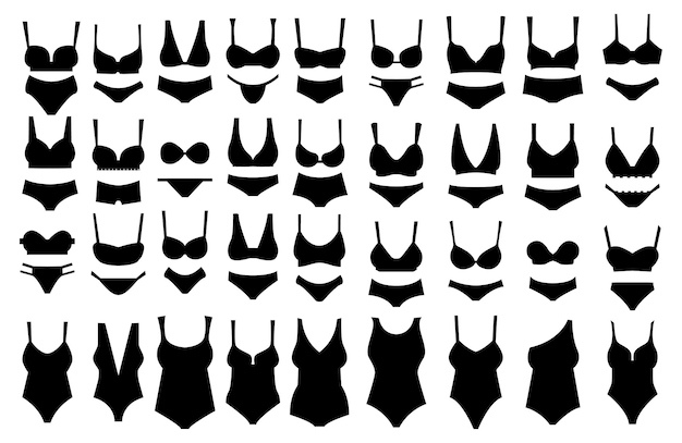 collection of women underwear outline or lingerie icon in black.