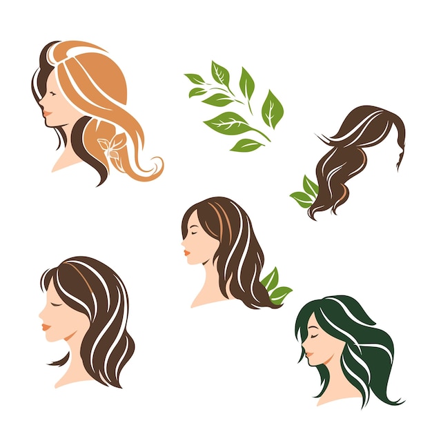 a collection of womens hair and leaves