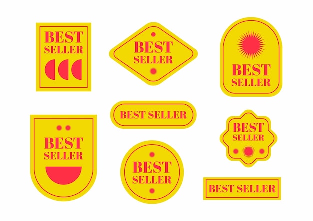 Vector a collection of yellow stickers with the words best cool trendy shopping stickers pack