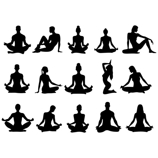 Vector a collection of yoga poses including a man and woman