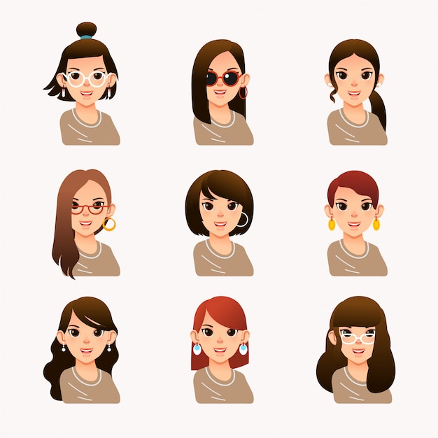 Collection of young woman with different modern hair style