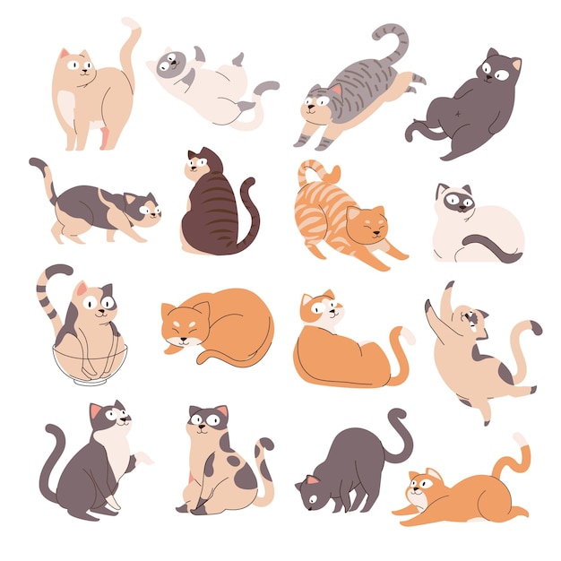 A Collections of Cute Cat with Various Poses Gesture World Cartoon cat or kitten characters design