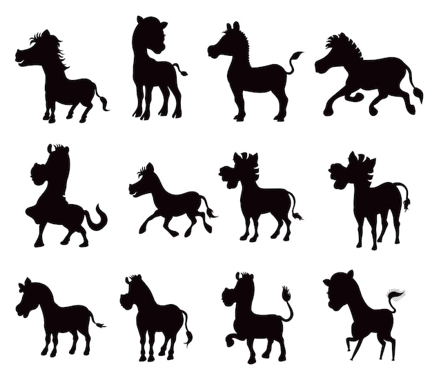 Collections of Zebra Digital Stamp flat isolated vector Silhouettes