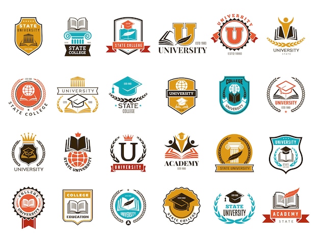 Vector college emblem. school or university identity symbols badges and logo collection. college and school, university emblem illustration