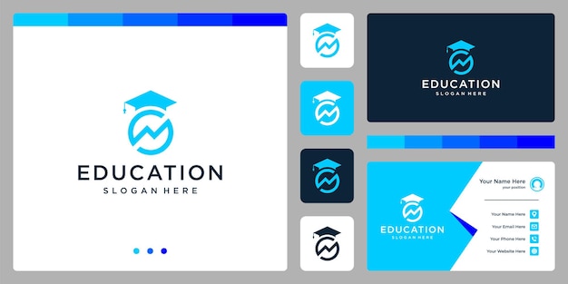 College, Graduate, Campus, Education logo design. and analytics logo. Business card