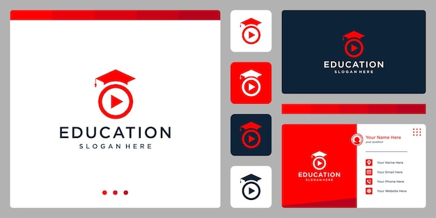 College, Graduate, Campus, Education logo design. and play button logo, video. Business card