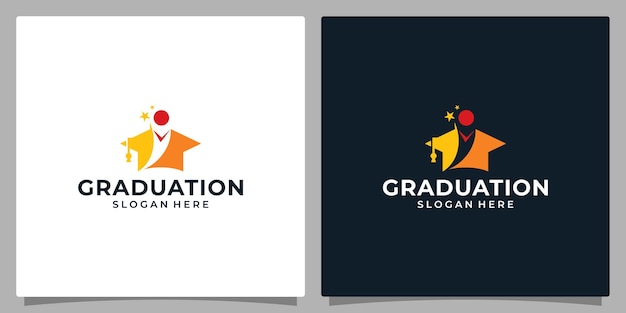 College Graduation cap Campus Education logo design and Happy kid logo vector illustration graphic design