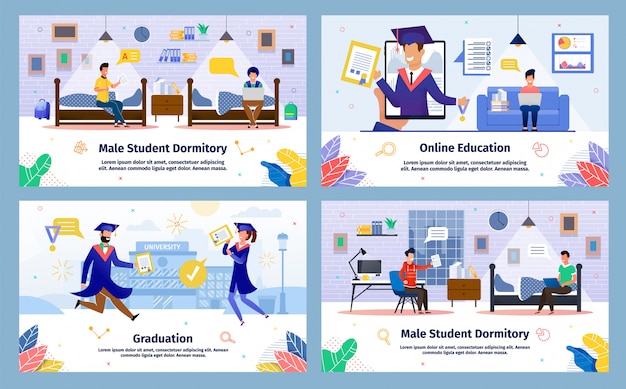 College Students Education Flat Vector Posters Set