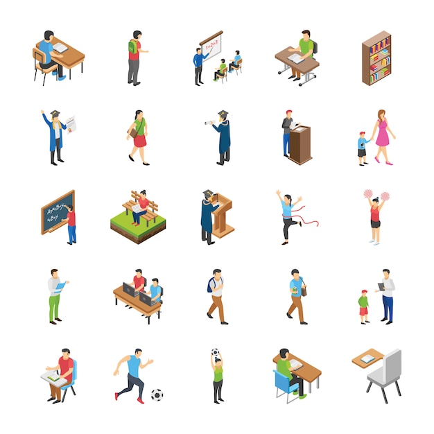 College and University Students Flat Icons